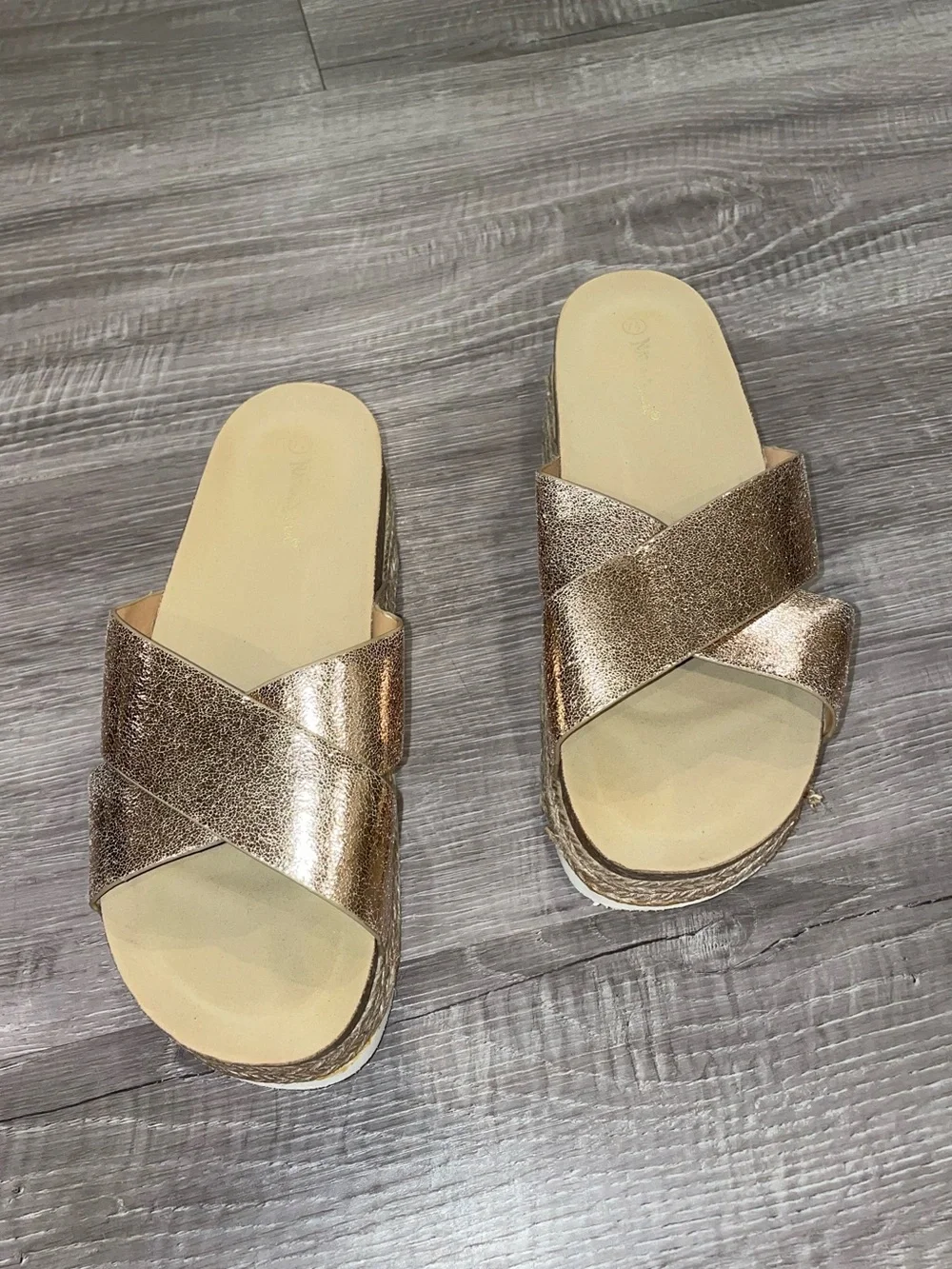 Nature Breeze Criss-Cross Platform Espadrille Slide Sandals in Rose Gold